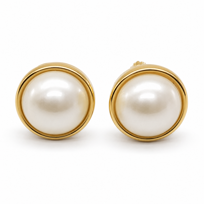 Golden Pearl Disc Studs