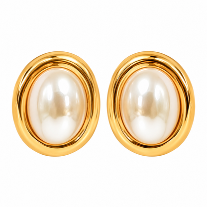 Oval style pearl stud earring