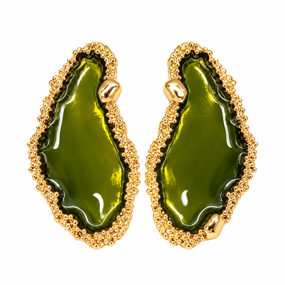 geometric green stud earring