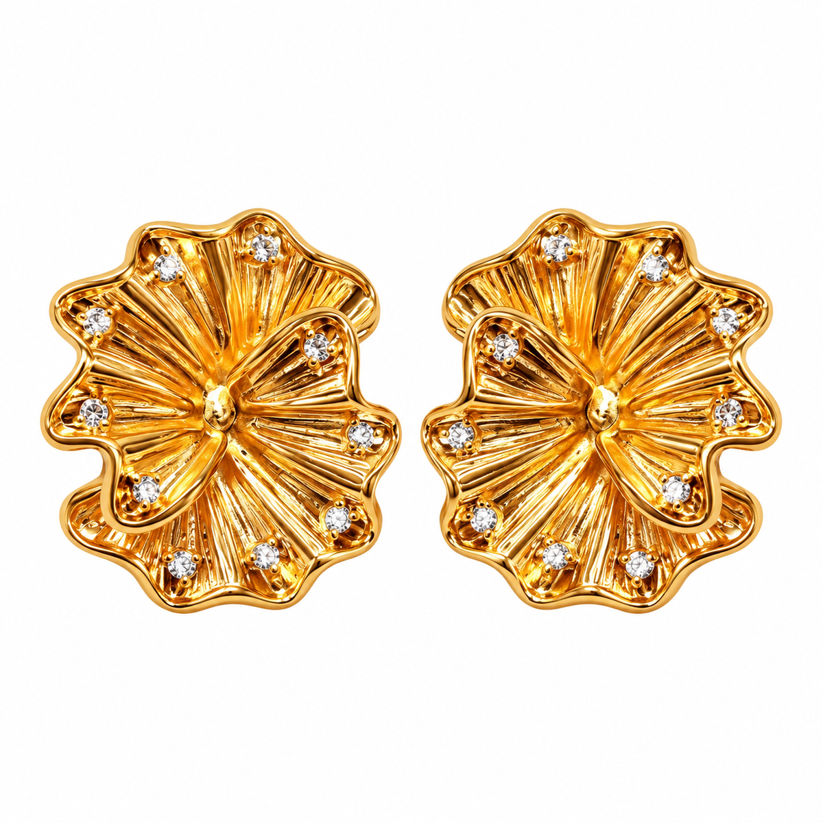 twisted golden flower stud