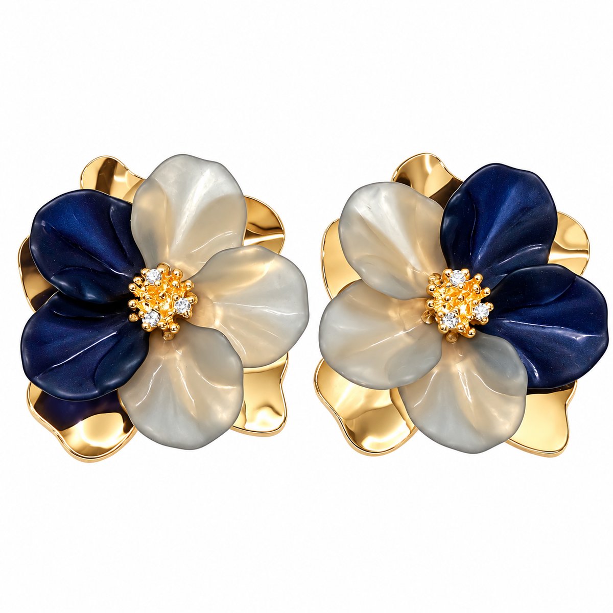 beautiful black & grey flower stud
