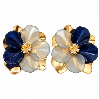 beautiful black & grey flower stud