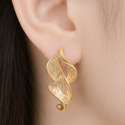 Gold Sparkle Leaf Dangle Earrings