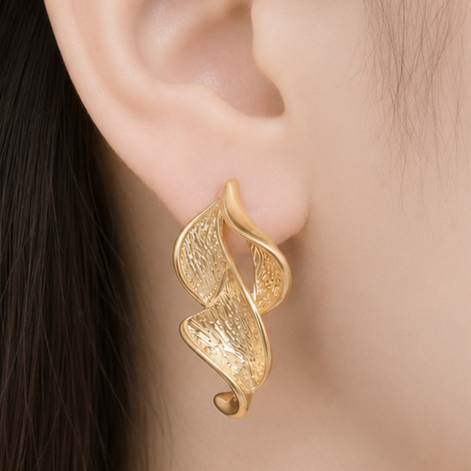 Gold Sparkle Leaf Dangle Earrings