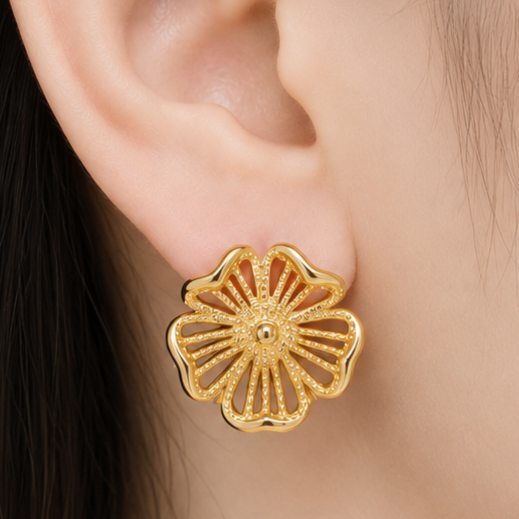 Gold Flower Stud Earrings