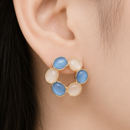 White Blue Blossom Stud Earrings