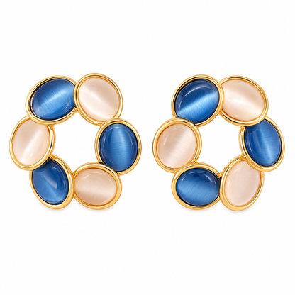 White Blue Blossom Stud Earrings
