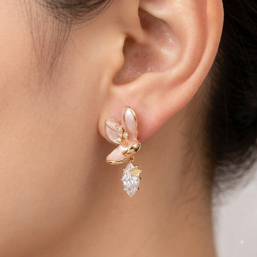 Gold Pink Blossom Earrings