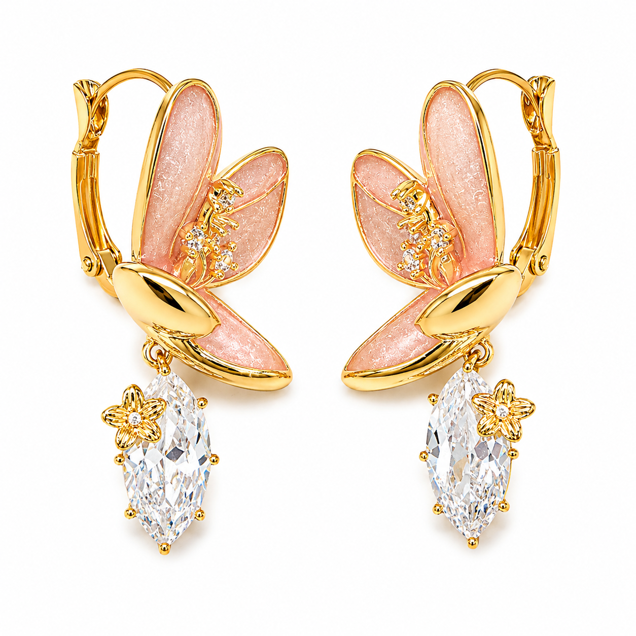 Gold Pink Blossom Earrings