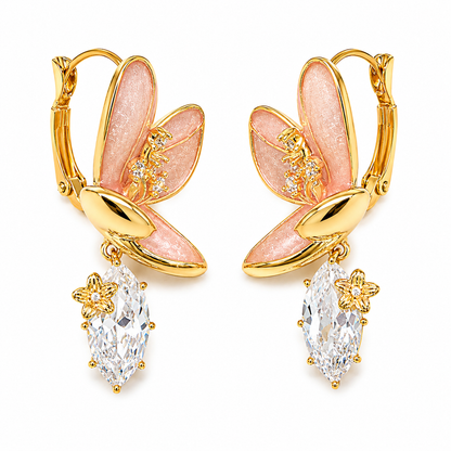 Gold Pink Blossom Earrings