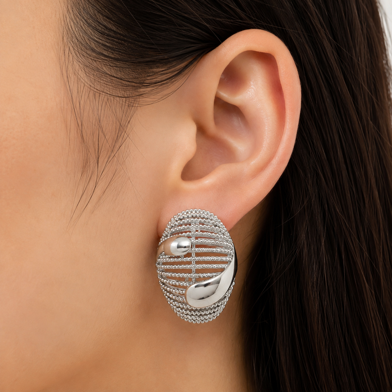 Silver Sparkle Oval Earrings