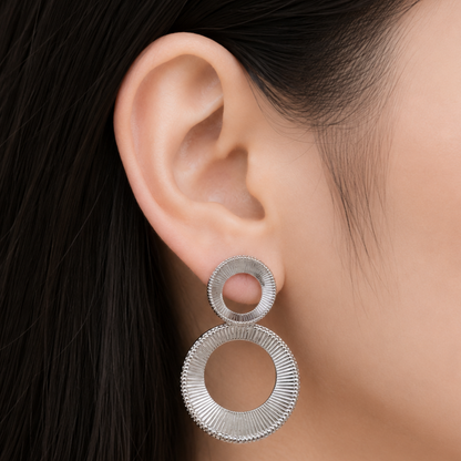Silver Double Round Dangle Earrings