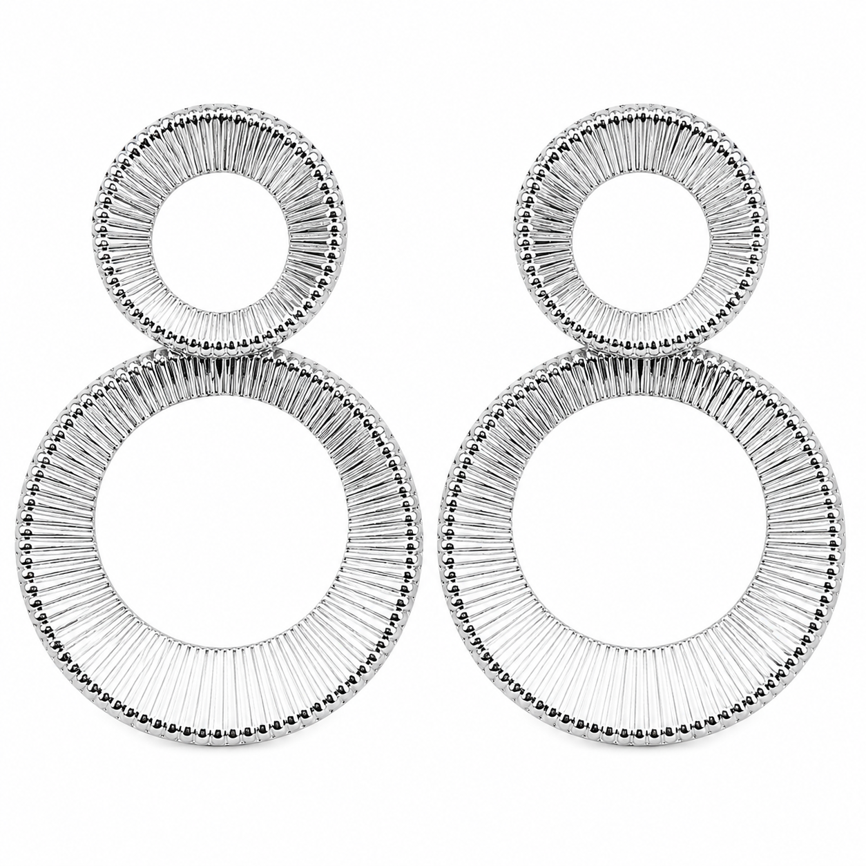 Silver Double Round Dangle Earrings