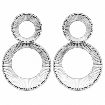 Silver Double Round Dangle Earrings