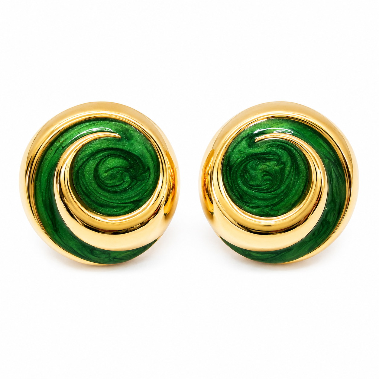 Gold Green Stone Stud Earrings