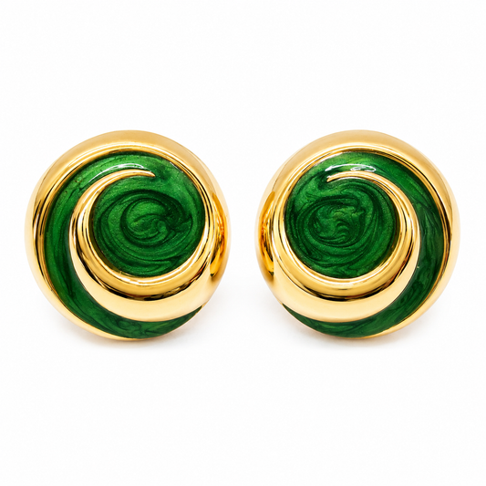 Gold Green Stone Stud Earrings