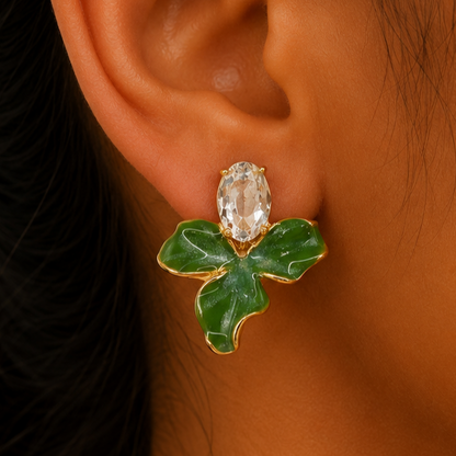 Gold Emerald Leaf Earrings
