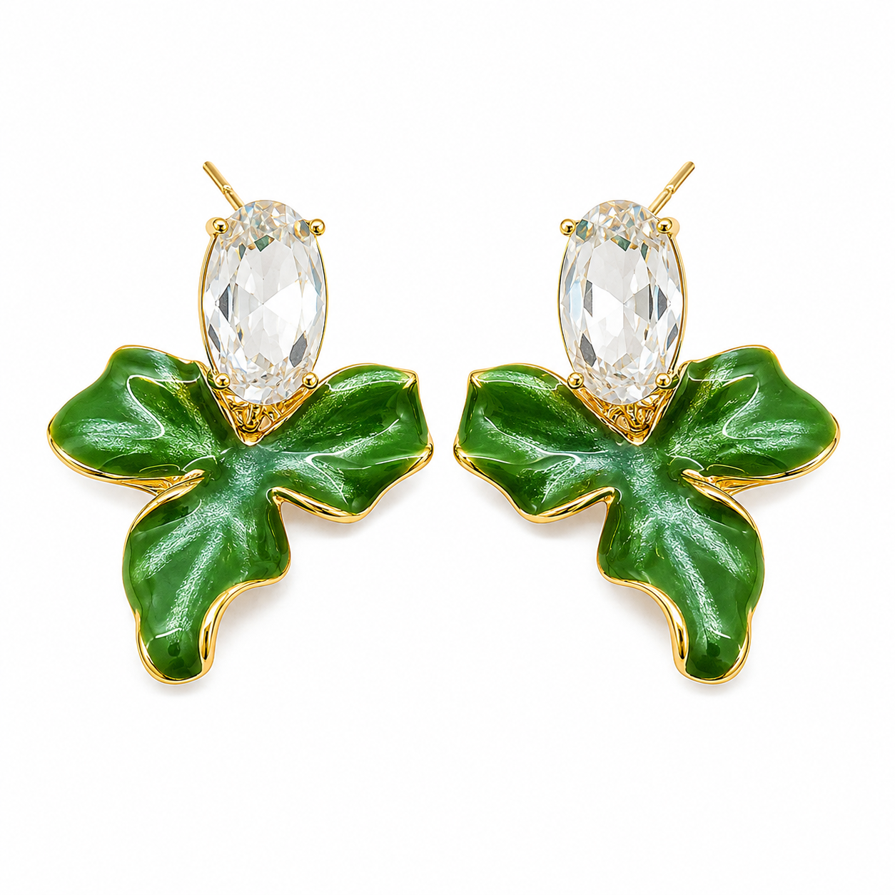 Gold Emerald Leaf Earrings