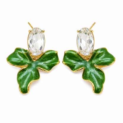 Gold Emerald Leaf Earrings