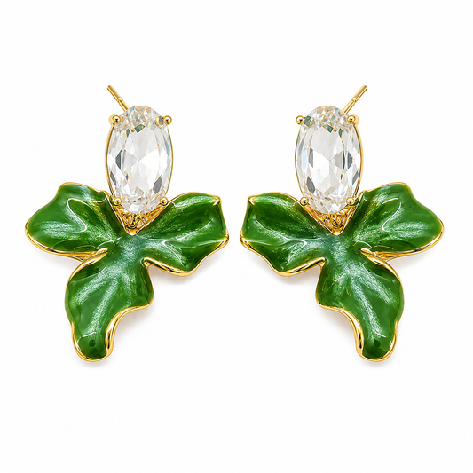 Gold Emerald Leaf Earrings