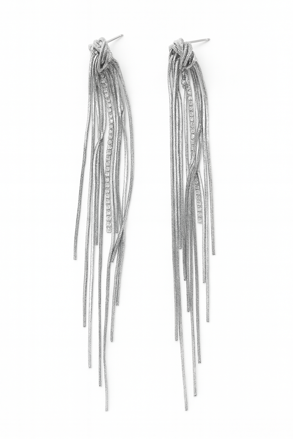 Elegant knot style silver tassel earring