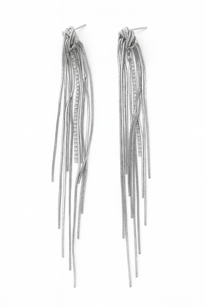 Elegant knot style silver tassel earring