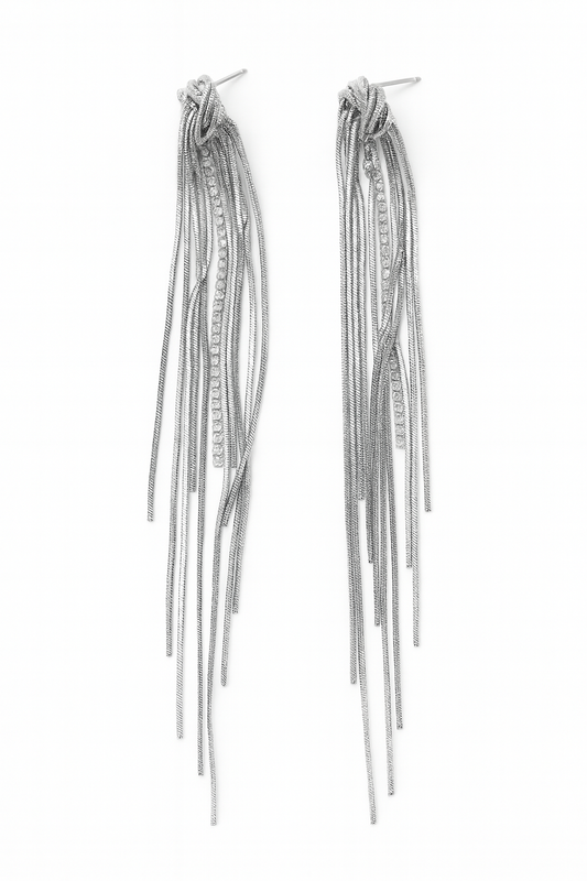 Elegant knot style silver tassel earring