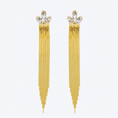 Classy diamond leaf with golden tassel earring