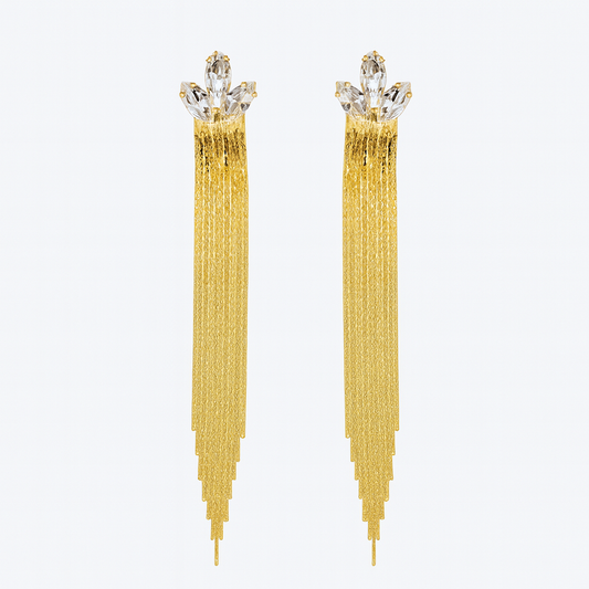 Classy diamond leaf with golden tassel earring
