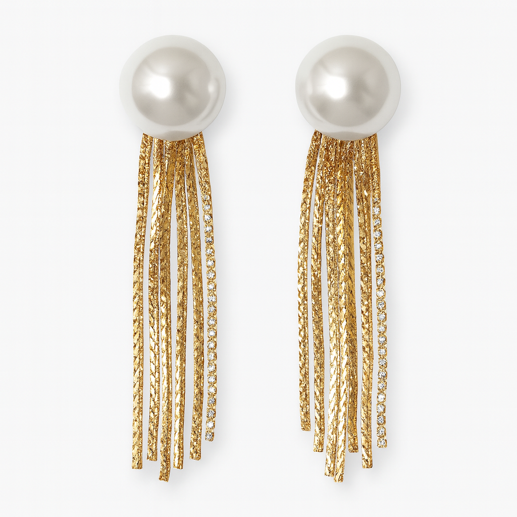 Gracious pearl with diamond tassel earring