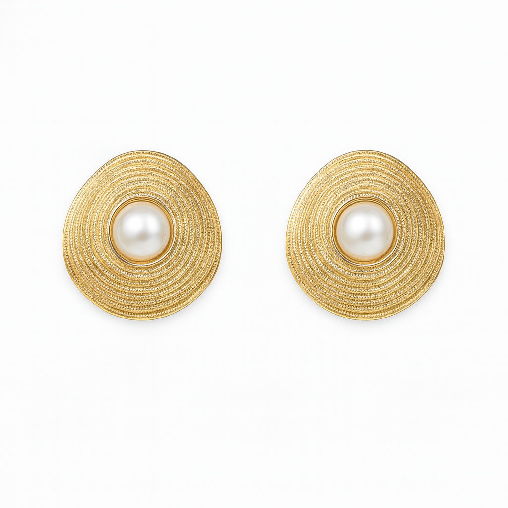 Beautiful rounded with pearl inlay stud earring