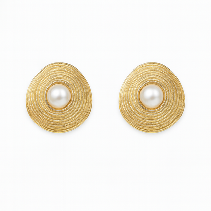 Beautiful rounded with pearl inlay stud earring