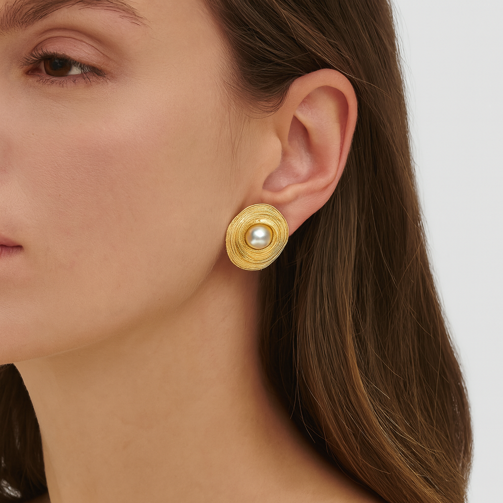 Beautiful rounded with pearl inlay stud earring