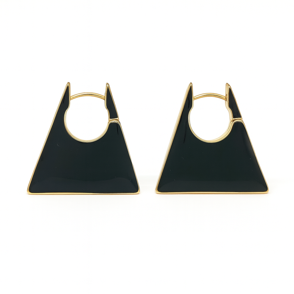 Antique bag style black acrylic golden stud earring