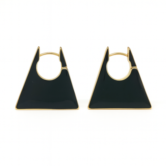 Antique bag style black acrylic golden stud earring