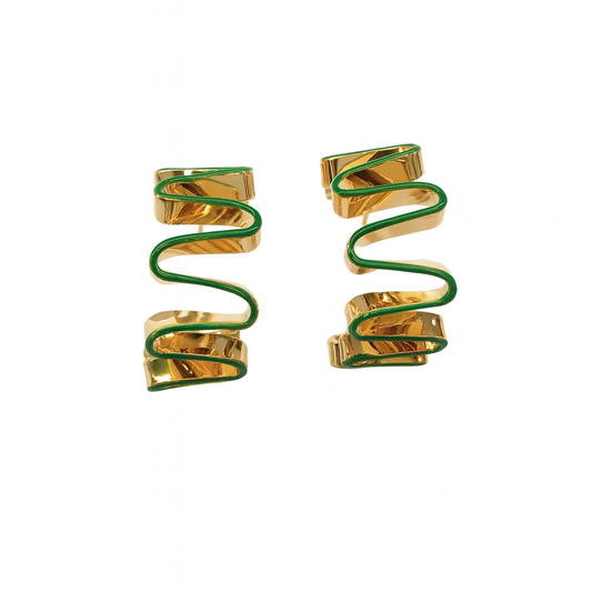 fancy wavy style green shaded stud earring