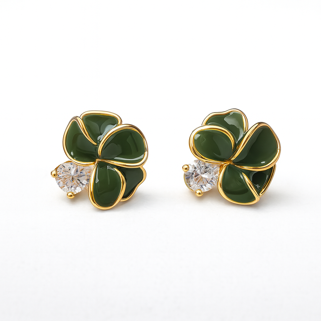 Blossom mini green flower stud earring