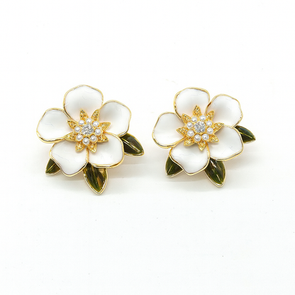 Beautiful Flower With Stone Inlay Stud Earring