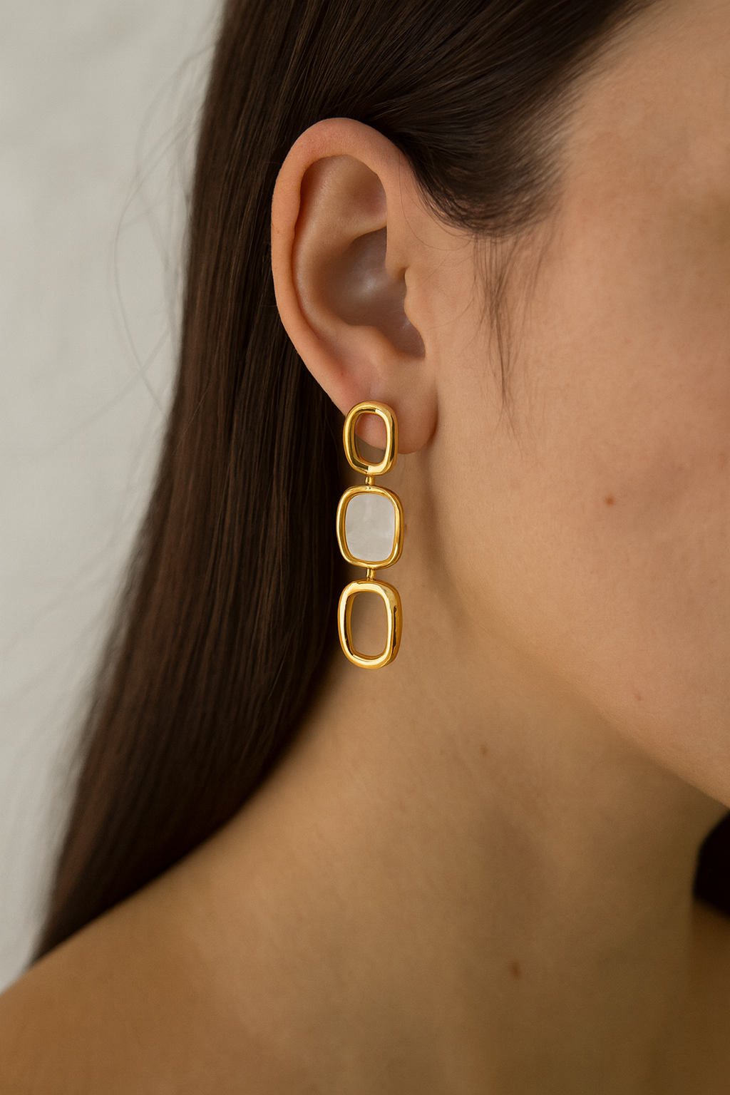 Lovely mini square white shaded stud earring