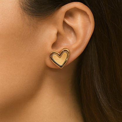 Double Layer Heart Golden Stud Earring