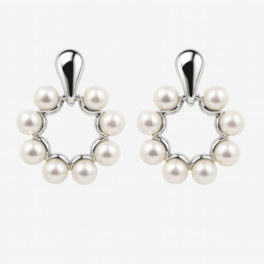 Fancy Silver Pearl Stud Earring