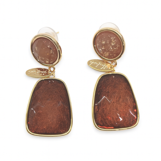Fantastic style brown resin golden stud earring
