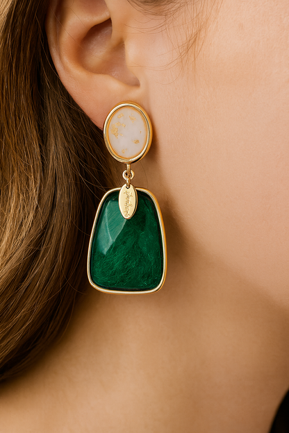 Fantastic style green resin golden stud earring