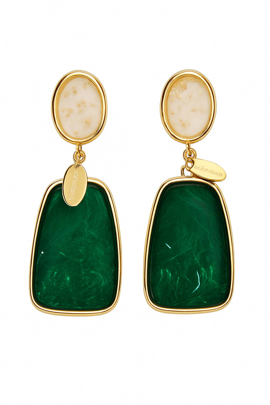Fantastic style green resin golden stud earring