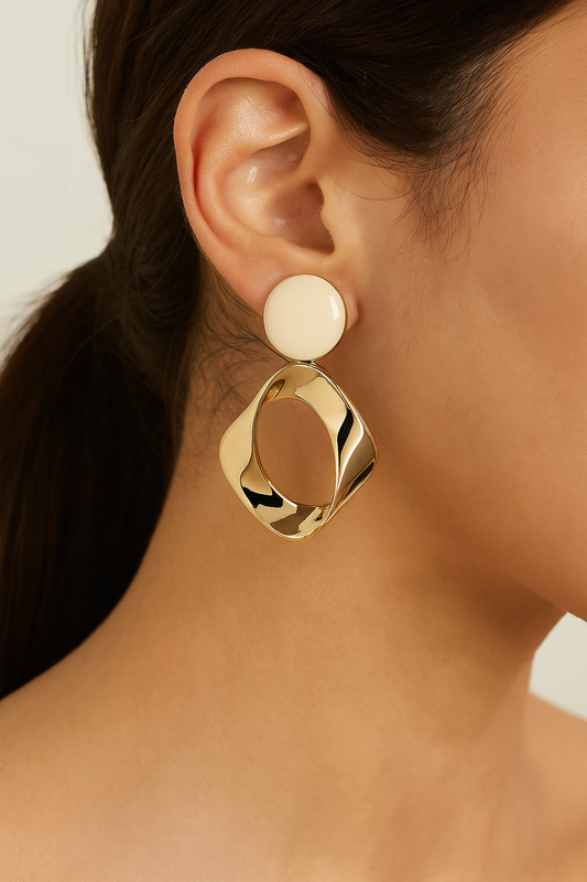 Attractive geometric style white acrylic golden stud earring