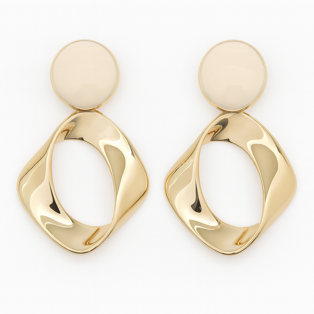 Attractive geometric style white acrylic golden stud earring