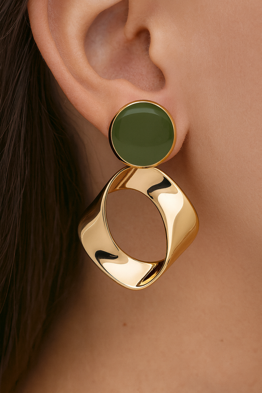 Attractive geometric style green acrylic golden stud earring