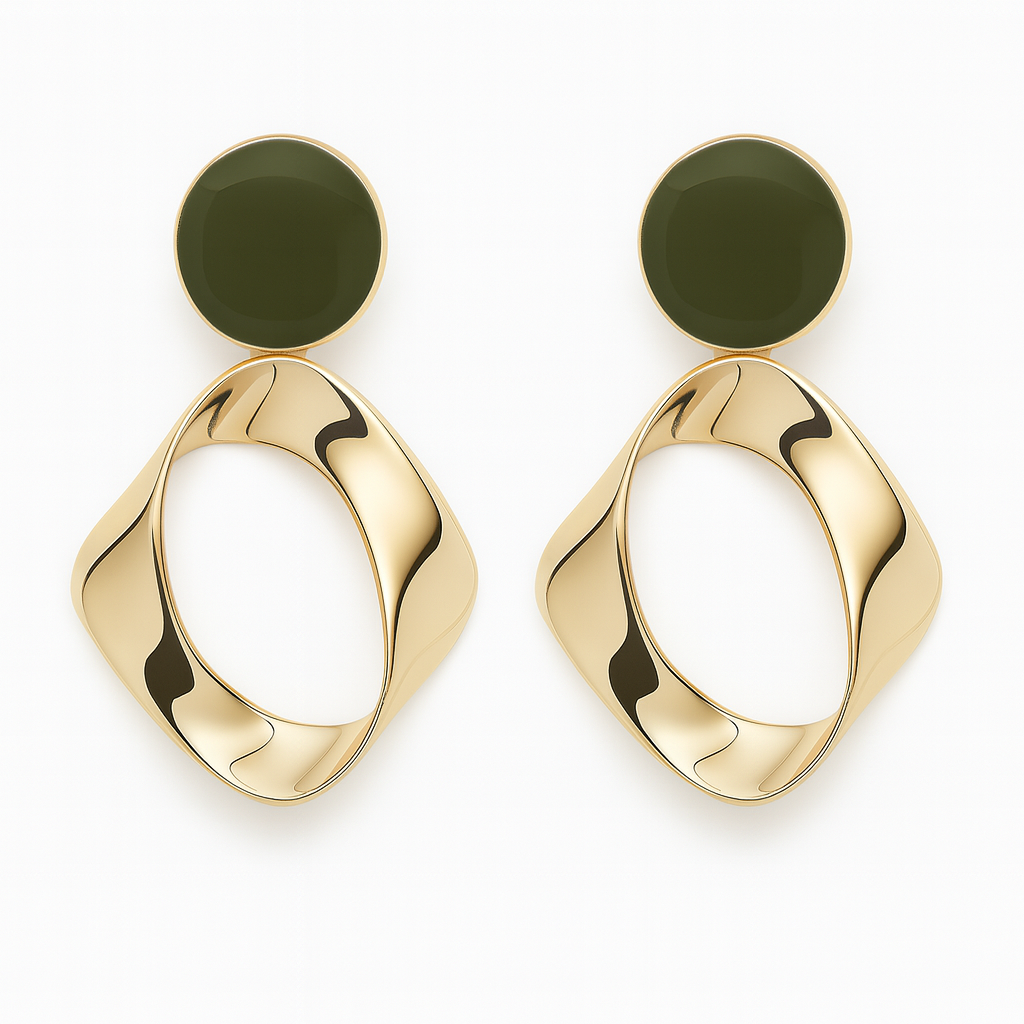 Attractive geometric style green acrylic golden stud earring