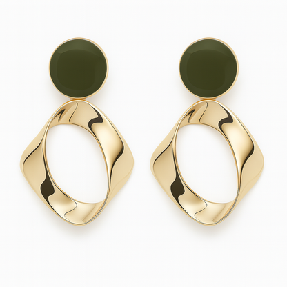 Attractive geometric style green acrylic golden stud earring