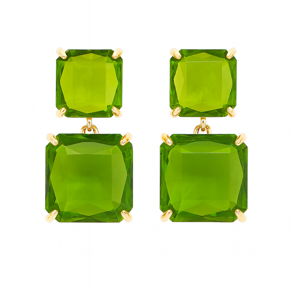 Green diamond dual layer stud earring